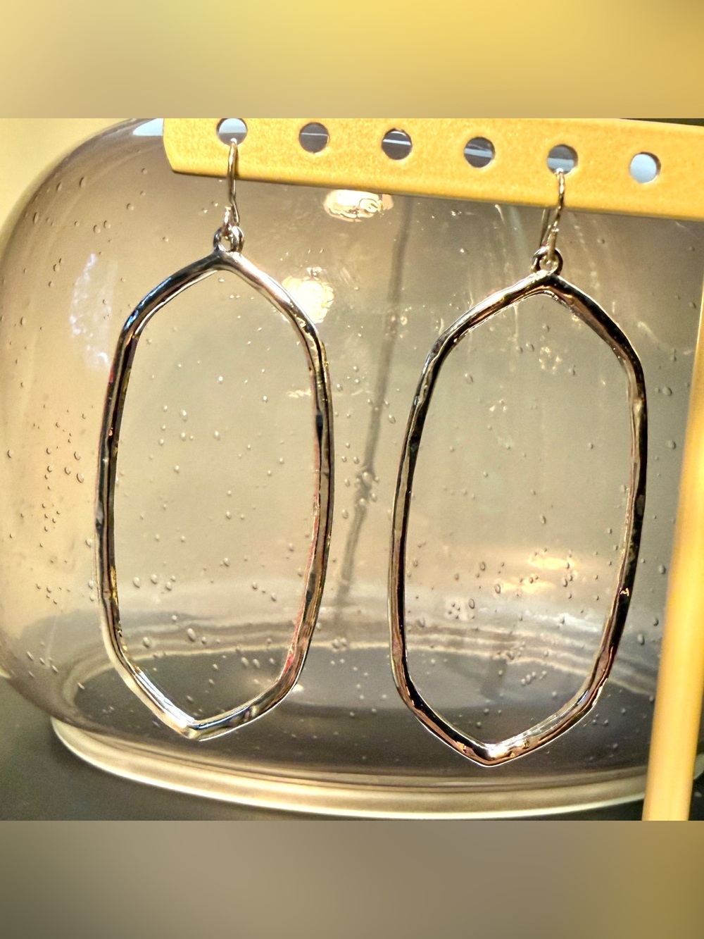 Open Hexagon Silver Tone Dangle Earrings
